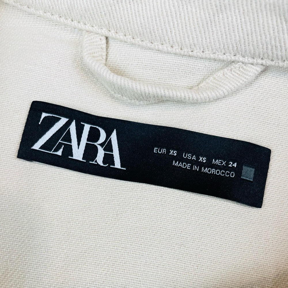 ZARA • Cream Cropped Frayed Hem Denim Jacket, XS - Picture 15 of 16